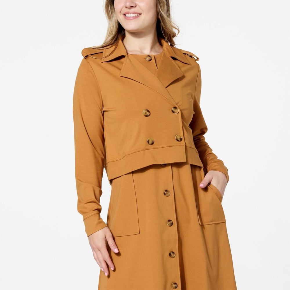 Marla Wynne Layers Ginger Cropped Double Breasted Ponte Knit Jacket L Epaulettes
